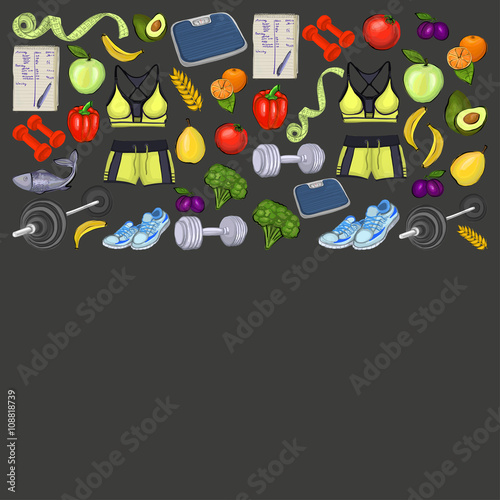 Seamless pattern with healthy lifestyle icons 