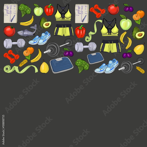 Seamless pattern with healthy lifestyle icons 