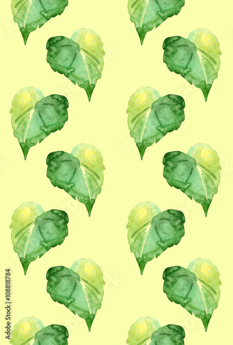 Green watercolor seamless leaves pattern