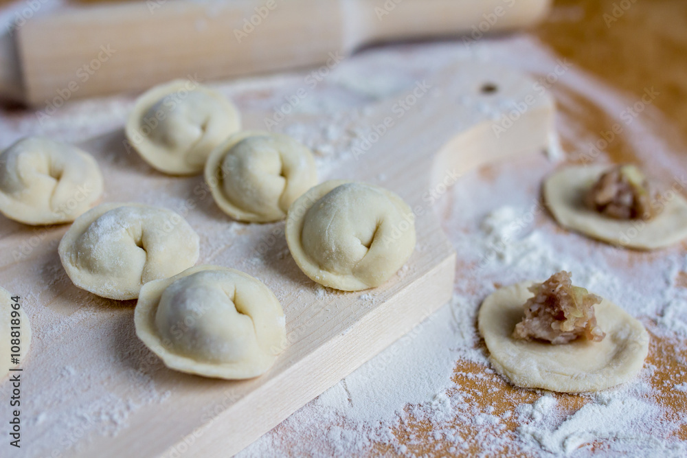 Raw Meat dumplings Russian traditional