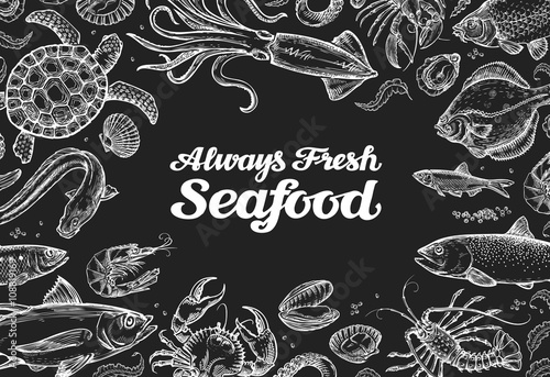 seafood. template design menu restaurant, cafe. hand drawn food