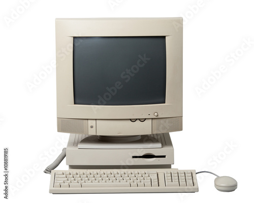 Old personal computer on a white background