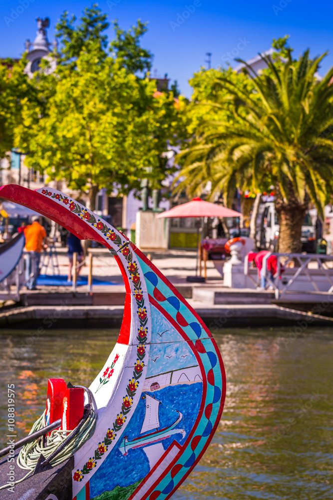 Typical Moliceiro,gondolas, in Vouga river. Aveiro, Portugal