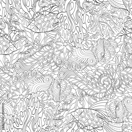 Tracery binary monochrome pattern. Mehendi carpet design. Neat even harmonious calming doodle texture. Also seamless. Indifferent discreet. Ambitious bracing usable, curved doodling mehndi. Vector.