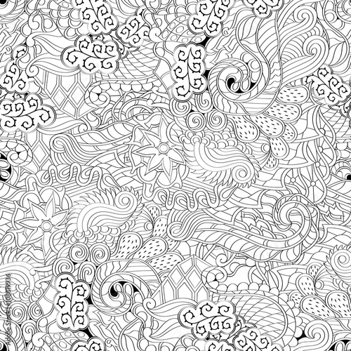 Tracery binary monochrome pattern. Mehendi carpet design. Neat even harmonious calming doodle texture. Also seamless. Indifferent discreet. Ambitious bracing usable, curved doodling mehndi. Vector.