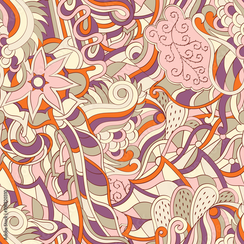 Tracery seamless calming pattern. Mehendi design. Neat even colorful harmonious doodle texture. Algae sea motif. Indifferent discreet. Ambitious bracing usable, curved doodling mehndi. Vector.