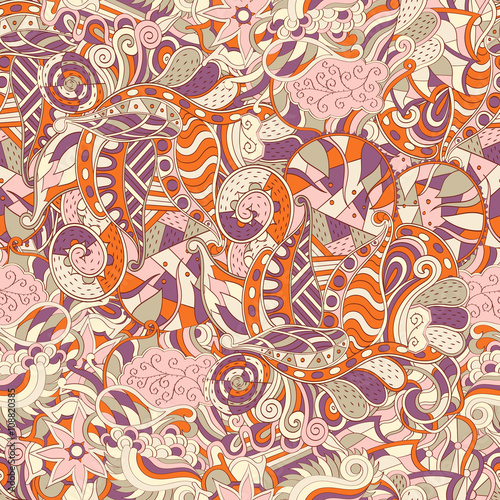 Tracery seamless calming pattern. Mehendi design. Neat even colorful harmonious doodle texture. Algae sea motif. Indifferent discreet. Ambitious bracing usable, curved doodling mehndi. Vector.