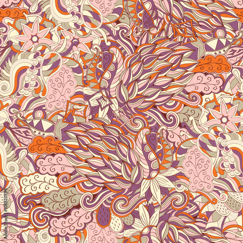 Tracery seamless calming pattern. Mehendi design. Neat even colorful harmonious doodle texture. Algae sea motif. Indifferent discreet. Ambitious bracing usable, curved doodling mehndi. Vector.