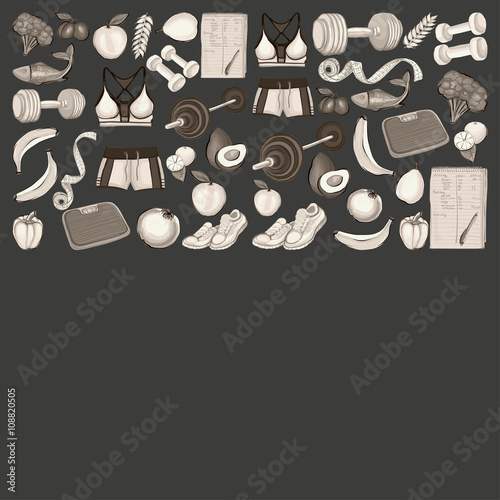 Healthy lifestyle icons Doodle style images
