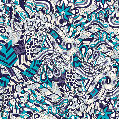 Tracery seamless calming pattern. Mehendi design. Neat even colorful harmonious doodle texture. Algae sea motif. Indifferent discreet. Ambitious bracing usable, curved doodling mehndi. Vector.