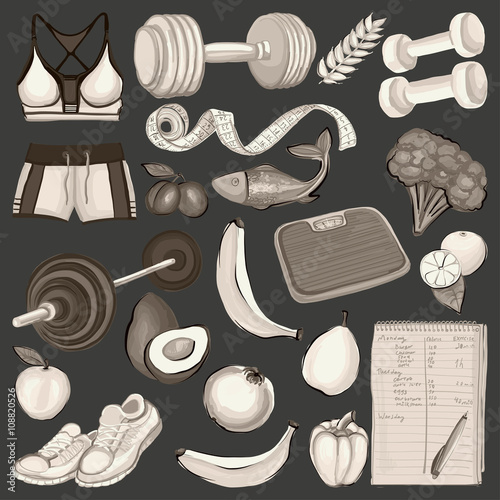 Healthy lifestyle icons Doodle style images