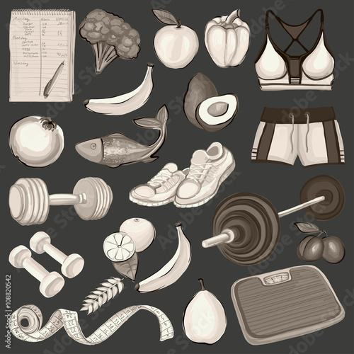 Healthy lifestyle icons Doodle style images