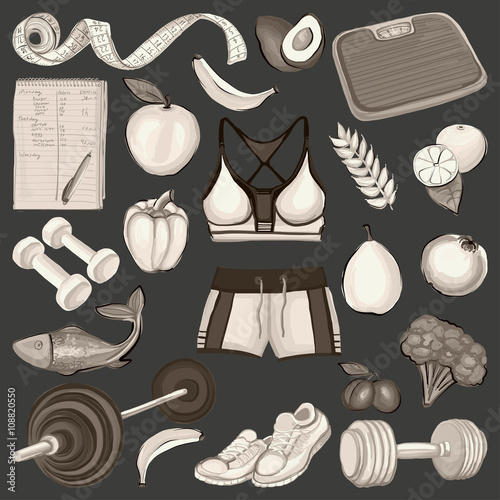 Healthy lifestyle icons Doodle style images