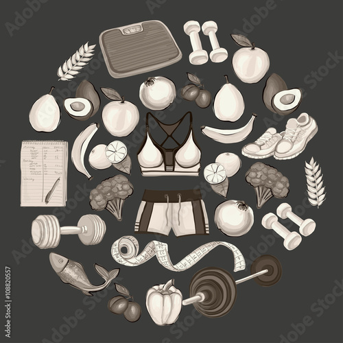 Healthy lifestyle icons Doodle style images