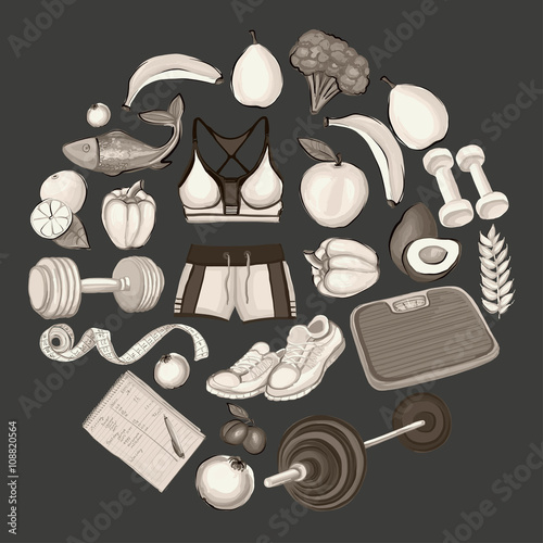 Healthy lifestyle icons Doodle style images