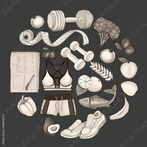 Healthy lifestyle icons Doodle style images