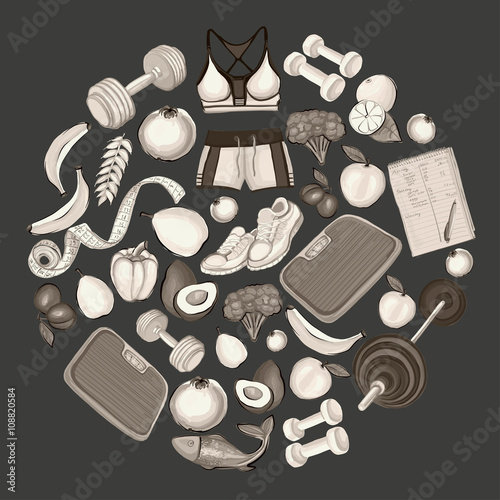 Healthy lifestyle icons Doodle style images