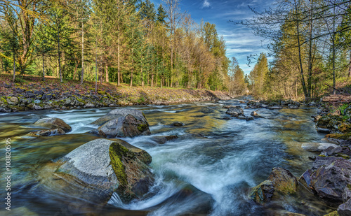 A River Runs through the Cascade Mountains just outside of Seattle, Wa on an Early Spring Day