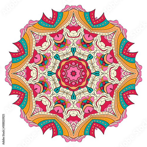 Ray edge mandala tracery wheel mehendi  design. Tracery calming ornament. Neat even colorful harmonious doodle texture. Indifferent discreet. Ambitious bracing usable doodling mehndi pattern. Vector.