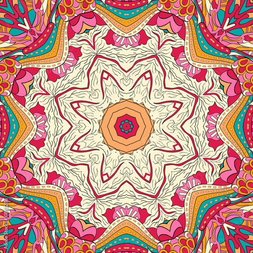 Tracery colorful pattern. Mehendi carpet design. Neat even harmonious calming doodle texture. Also seamless. Indifferent discreet. Trace ambitious bracing usable, curved doodling mehndi. Vector.