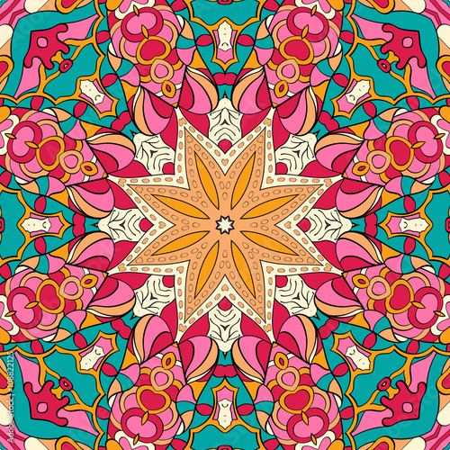 Tracery colorful pattern. Mehendi carpet design. Neat even harmonious calming doodle texture. Also seamless. Indifferent discreet. Trace ambitious bracing usable, curved doodling mehndi. Vector.