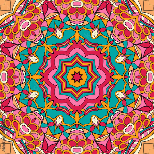 Tracery colorful pattern. Mehendi carpet design. Neat even harmonious calming doodle texture. Also seamless. Indifferent discreet. Trace ambitious bracing usable, curved doodling mehndi. Vector.