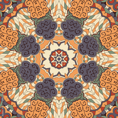 Tracery colorful pattern. Mehendi carpet design. Neat even harmonious calming doodle texture. Also seamless. Indifferent discreet. Trace ambitious bracing usable, curved doodling mehndi. Vector.