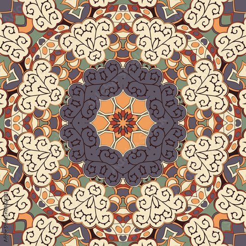 Tracery colorful pattern. Mehendi carpet design. Neat even harmonious calming doodle texture. Also seamless. Indifferent discreet. Trace ambitious bracing usable, curved doodling mehndi. Vector.