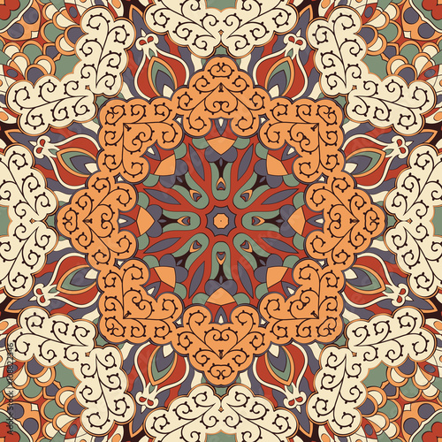 Tracery colorful pattern. Mehendi carpet design. Neat even harmonious calming doodle texture. Also seamless. Indifferent discreet. Trace ambitious bracing usable, curved doodling mehndi. Vector.