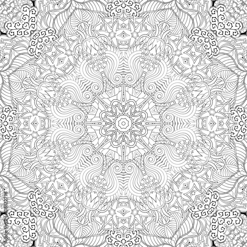 Tracery binary pattern. Mehendi carpet design. Neat even harmonious calming doodle texture. Also seamless. Indifferent discreet. Ambitious bracing usable, curved doodling mehndi. Vector.