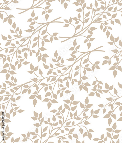 Vector seamless floral pattern with decorative leaves on white background