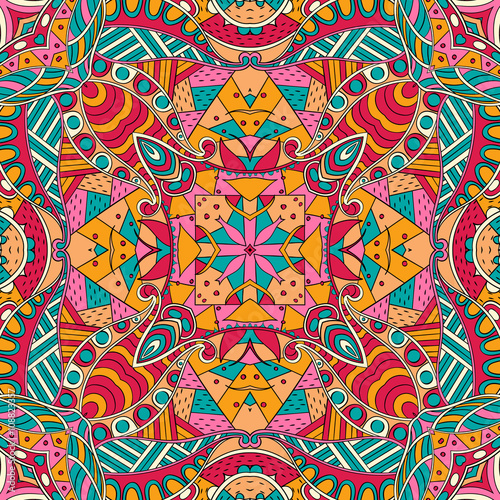 Tracery colorful pattern. Mehendi carpet design. Neat even harmonious calming doodle texture. Also seamless. Indifferent discreet. Ambitious bracing usable, curved doodling mehndi. Vector.