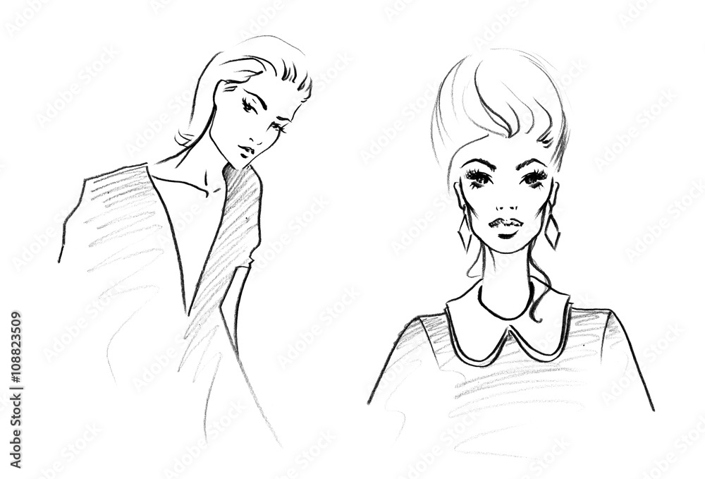 Fashion Sketch of Two Beautiful Woman