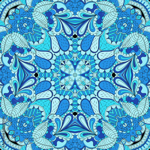 Tracery colorful pattern. Mehendi carpet design. Neat even harmonious calming doodle texture. Also seamless. Indifferent discreet. Ambitious bracing usable, curved doodling mehndi. Vector.