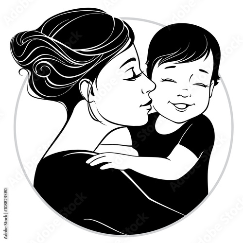 Vector illustration. Tender hugs of mother and her child 