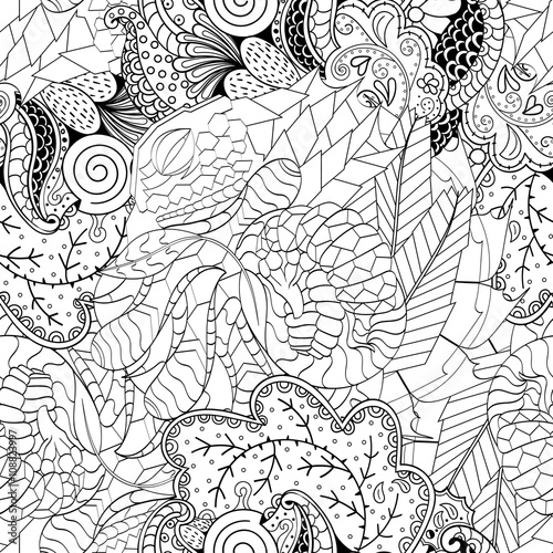 Tracery seamless calming pattern. Mehndi design. Neat even monochrome binary harmonious texture. Algae sea motif. Ethnically indifferent. Ambiguous usable bracing, curved doodling mehendi. Vector.