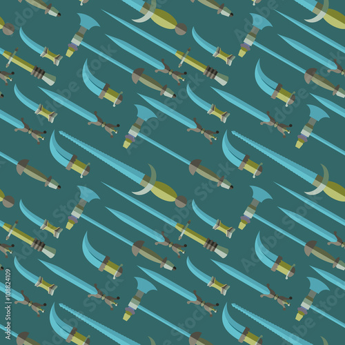 Seamless Pattern with Vintage Swords, Knifes, Broadsword And Saber vector background. Perfect for wallpapers, pattern fills, web page backgrounds, surface textures, textile