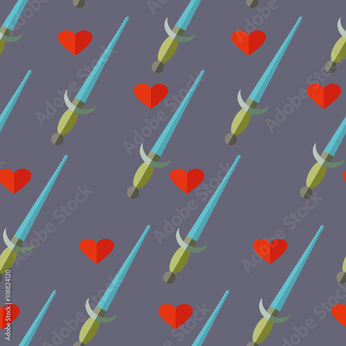 Seamless pattern with dagger and heart. Love pattern vector background. Perfect for wallpapers, pattern fills, web page backgrounds, surface textures, textile