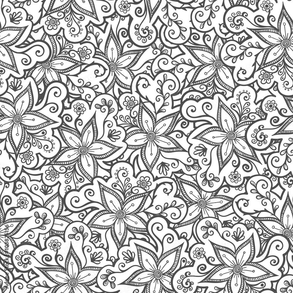 Obraz premium Doodled seamless vector pattern from flowers. Endless vector background nature theme. Hand drawn floral abstract pattern