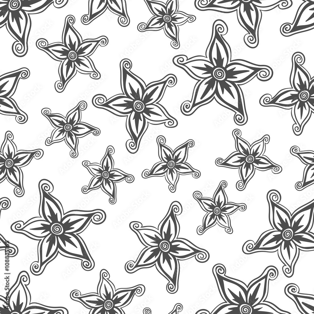 Fototapeta premium Doodled seamless vector pattern from flowers. Endless vector background nature theme. Hand drawn floral abstract pattern