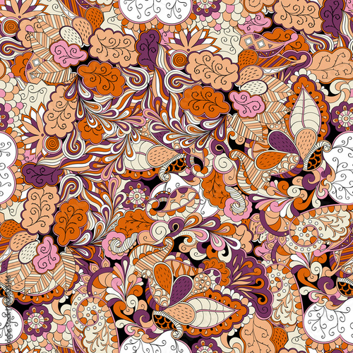 Tracery seamless calming pattern. Mehendi design. Neat even colorful harmonious doodle texture. Algae sea motif. Indifferent discreet. Ambitious bracing usable, curved doodling mehndi. Vector.