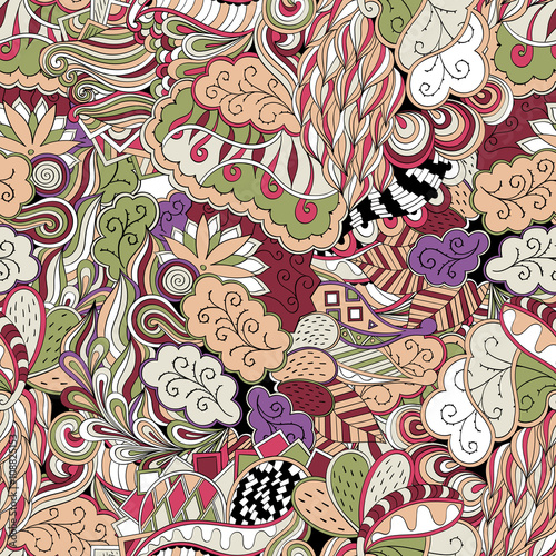 Tracery seamless calming pattern. Mehendi design. Neat even colorful harmonious doodle texture. Algae sea motif. Indifferent discreet. Ambitious bracing usable, curved doodling mehndi. Vector.