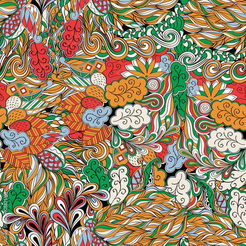 Tracery seamless calming pattern. Mehendi design. Neat even colorful harmonious doodle texture. Algae sea motif. Indifferent discreet. Ambitious bracing usable, curved doodling mehndi. Vector.