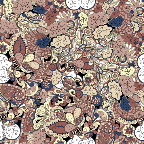 Tracery seamless calming pattern. Mehendi design. Neat even colorful harmonious doodle texture. Algae sea motif. Indifferent discreet. Ambitious bracing usable, curved doodling mehndi. Vector.