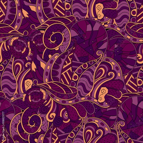 Tracery seamless calming pattern. Mehendi design. Neat even colorful harmonious doodle texture. Algae sea motif. Indifferent discreet. Ambitious bracing usable, curved doodling mehndi. Vector.