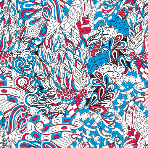 Tracery seamless, loops, doodle wind pattern. Paisley, winding stem, spiral, wave, bud mehndi design. Handmade texture, curved doodling design. Good for site background, textile, printing. Vector.