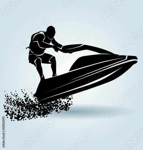 Vector silhouette of a rider on a water scooter