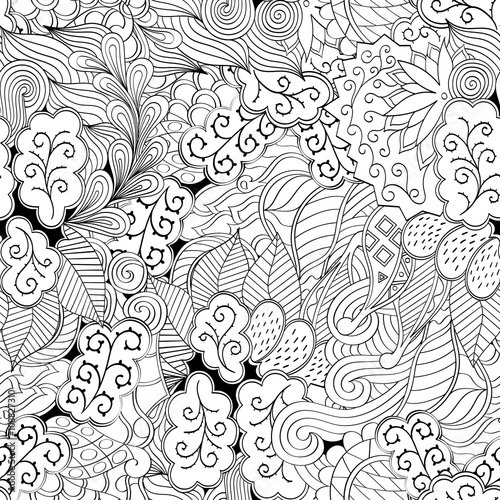 Tracery binary monochrome pattern. Mehendi carpet design. Neat even harmonious calming doodle texture. Also seamless. Indifferent discreet. Ambitious bracing usable, curved doodling mehndi. Vector.