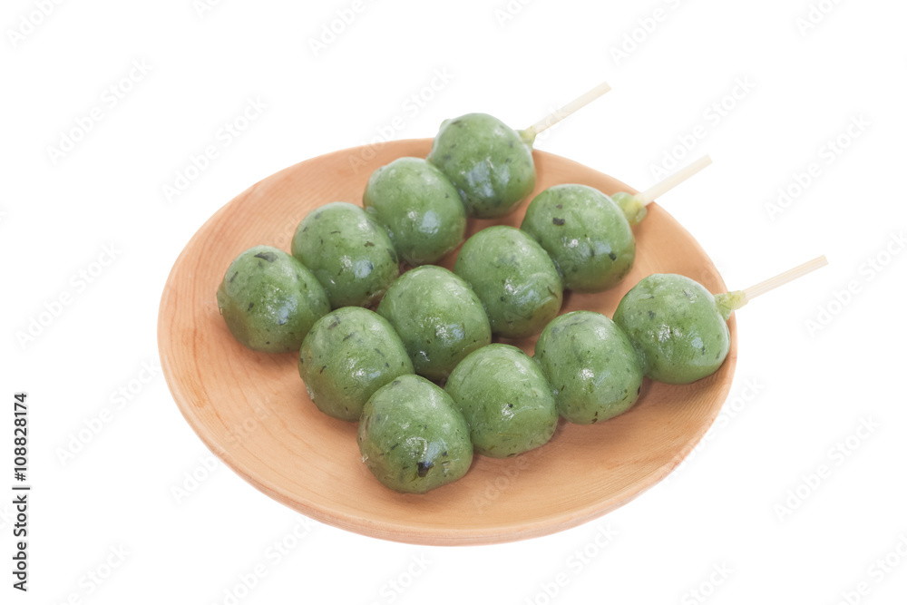 Japanese confectionery, kusa dango, mugwort-flavored rice dumpling