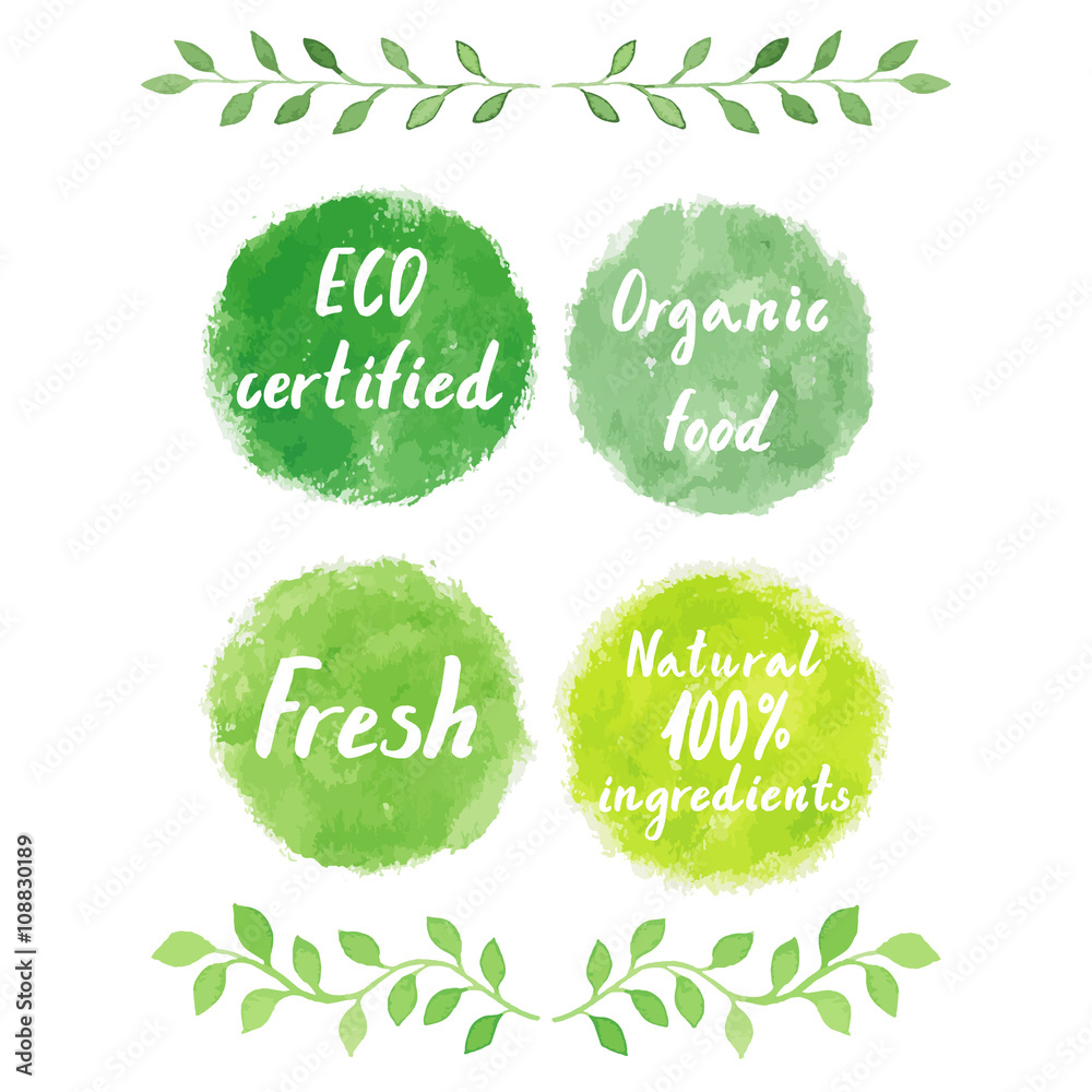 Watercolor green logos set. Watercolor green logos set.
